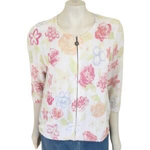 VTG CHRISTOPHER & BANKS Full Zip Pastel Floral Cardigan Sweater SZ M
